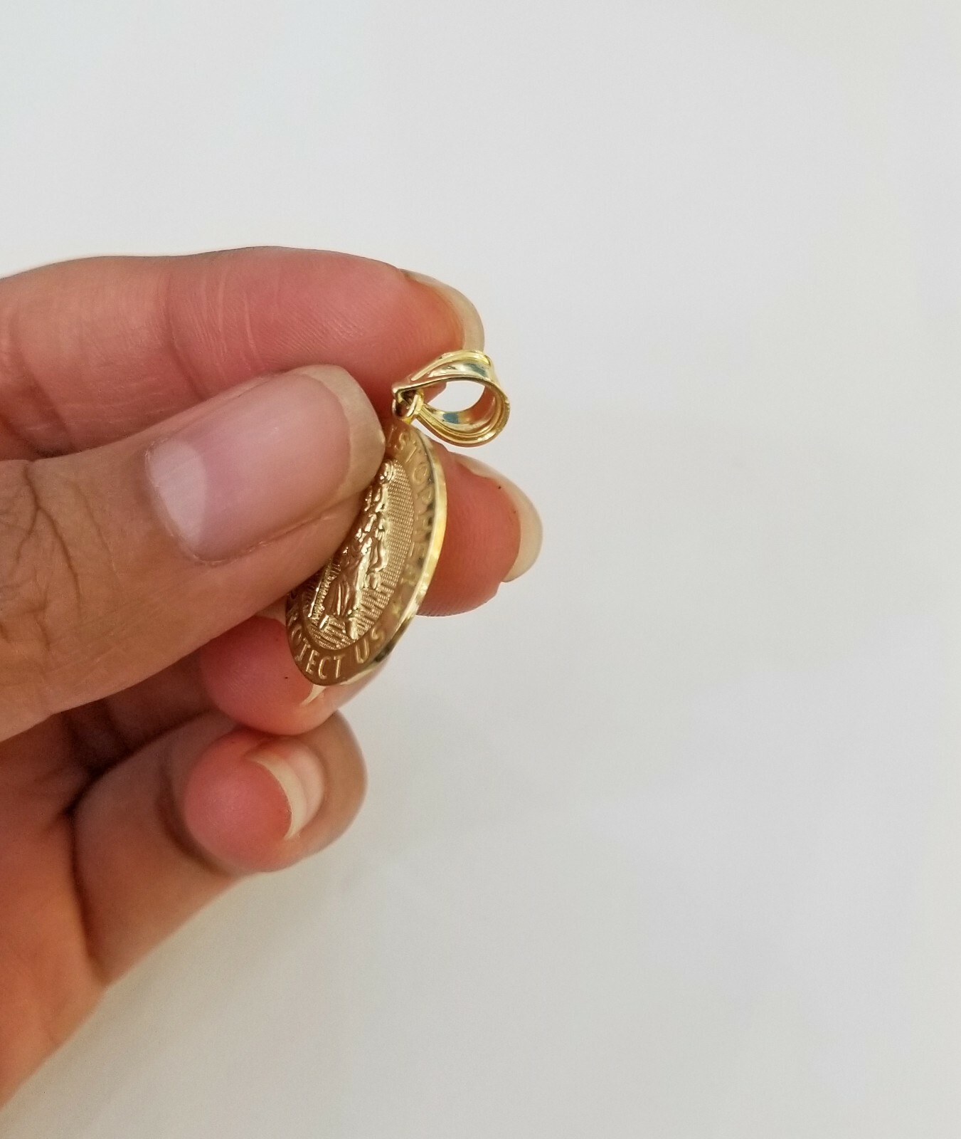 10k Yellow Gold Circle Saint Christophe Charm 10kt Round Pendent Real Gold