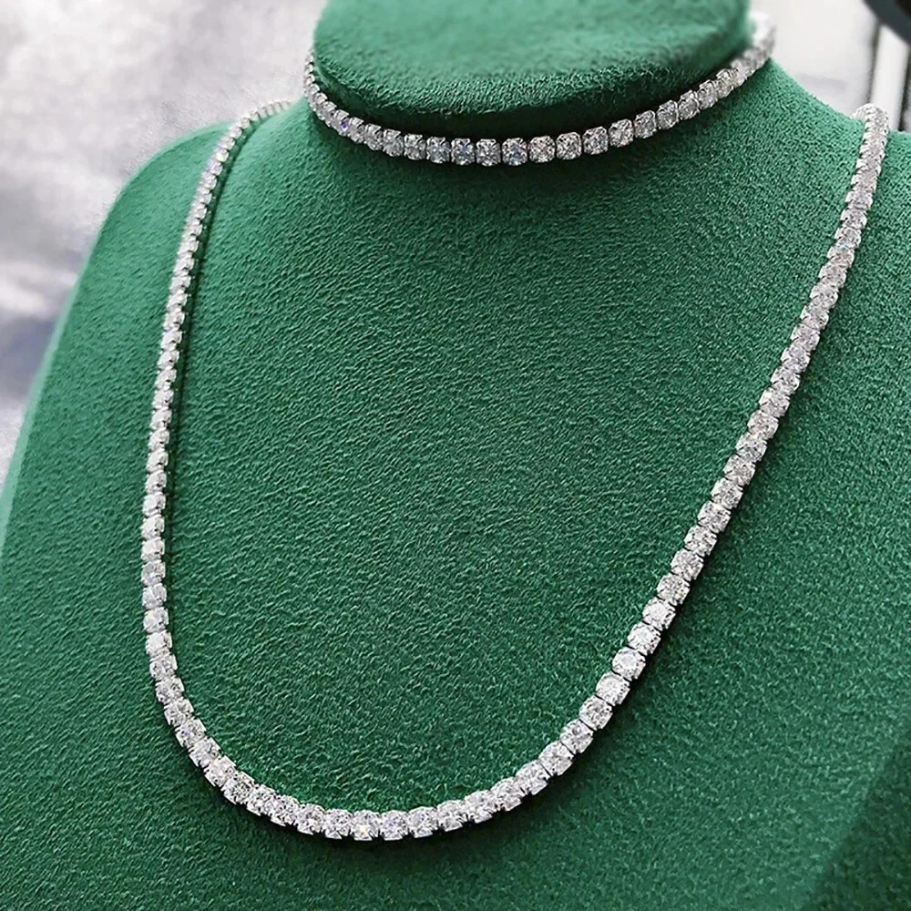 20CT Round Cut Moissanite Diamond Women’s Tennis Necklace 14k White Gold Plated