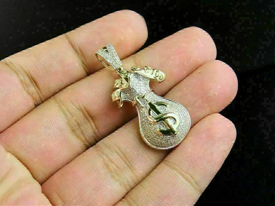 2Ct Round Cut Diamond Dollar Money Bag Charm Pendant For 14k Yellow Gold Over