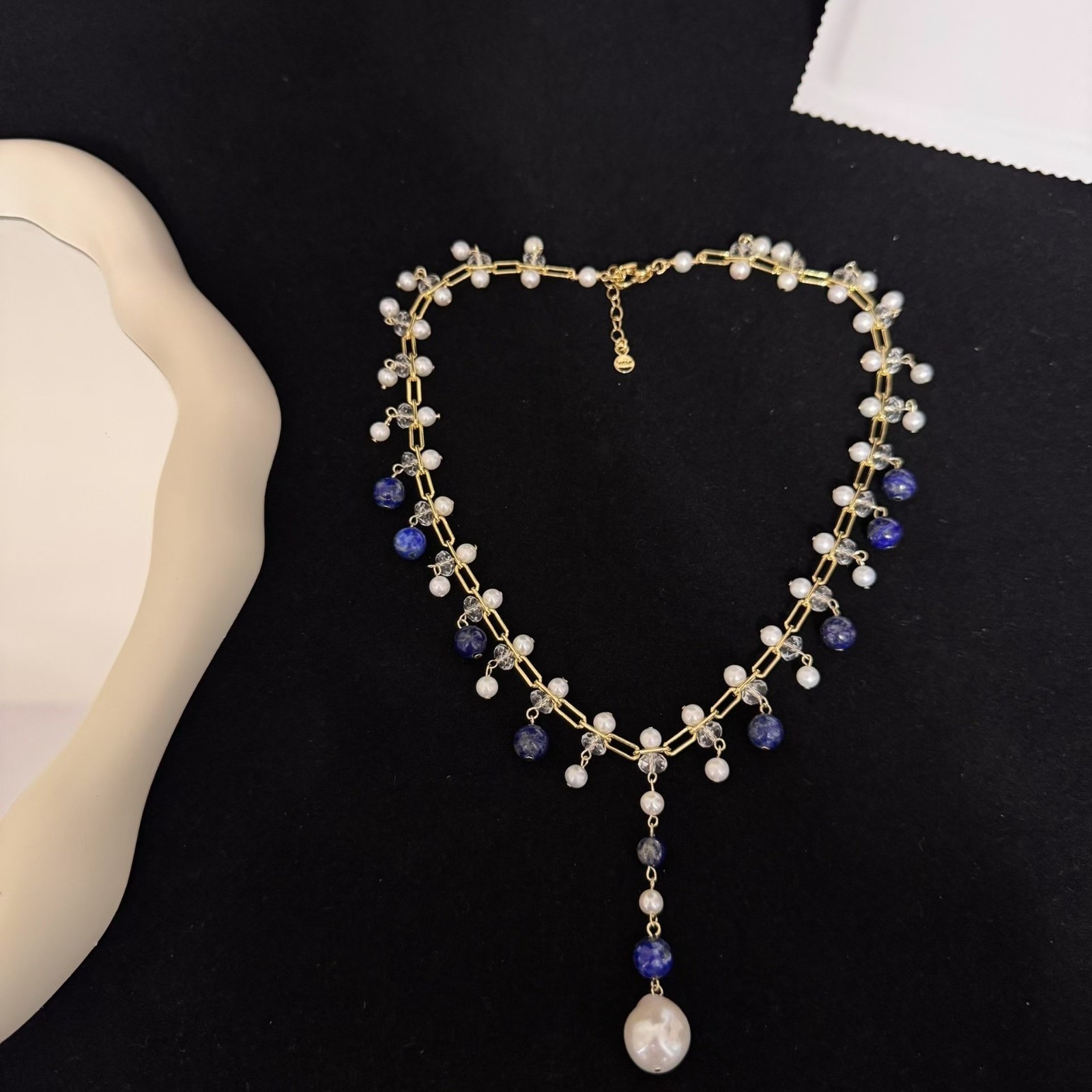 Design Pretty Handmade Natural South Sea White Black Real Pearl Necklace 17″
