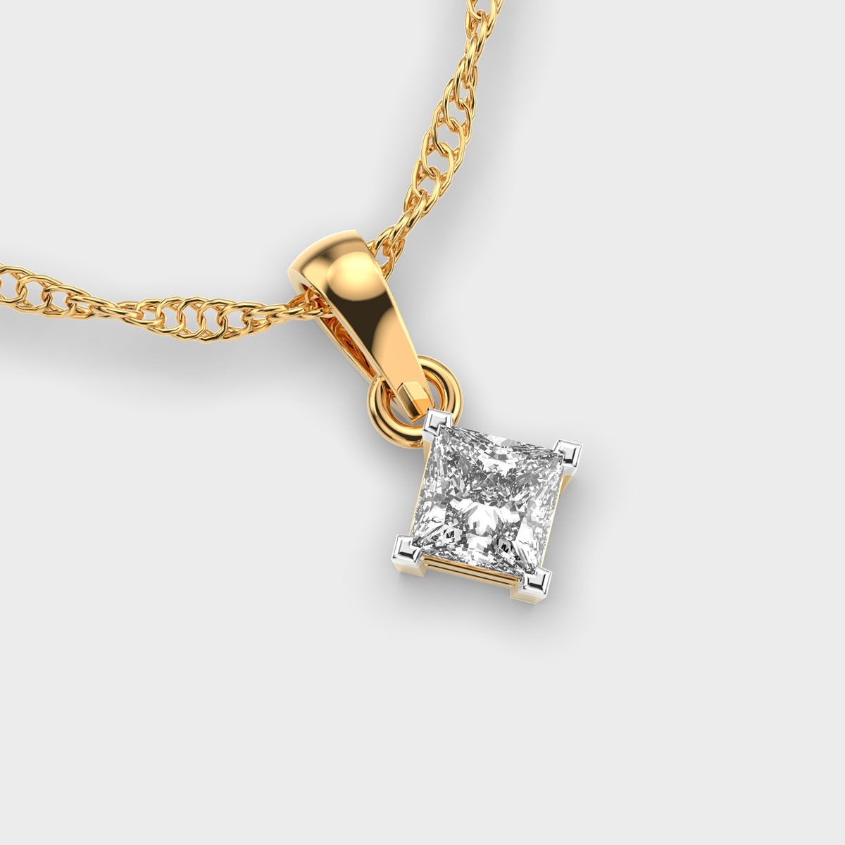2.00Ct Dainty Dancing Princess Cut Pendant without Chain 14k gold plated