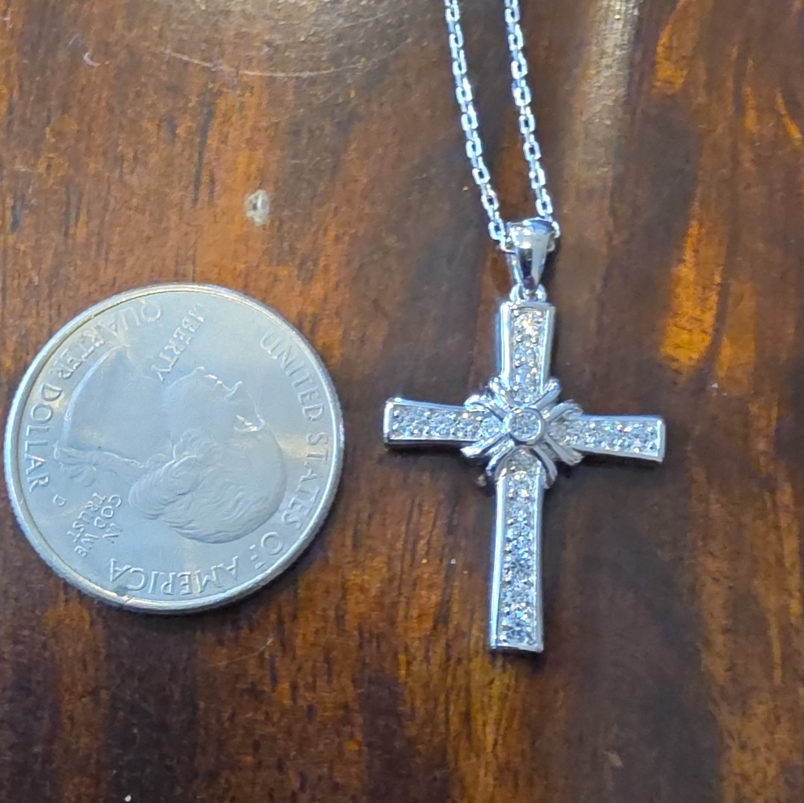 925 Sterling Silver Moissanite Cross Pendant Necklace Cable Chain 16 to 18inch