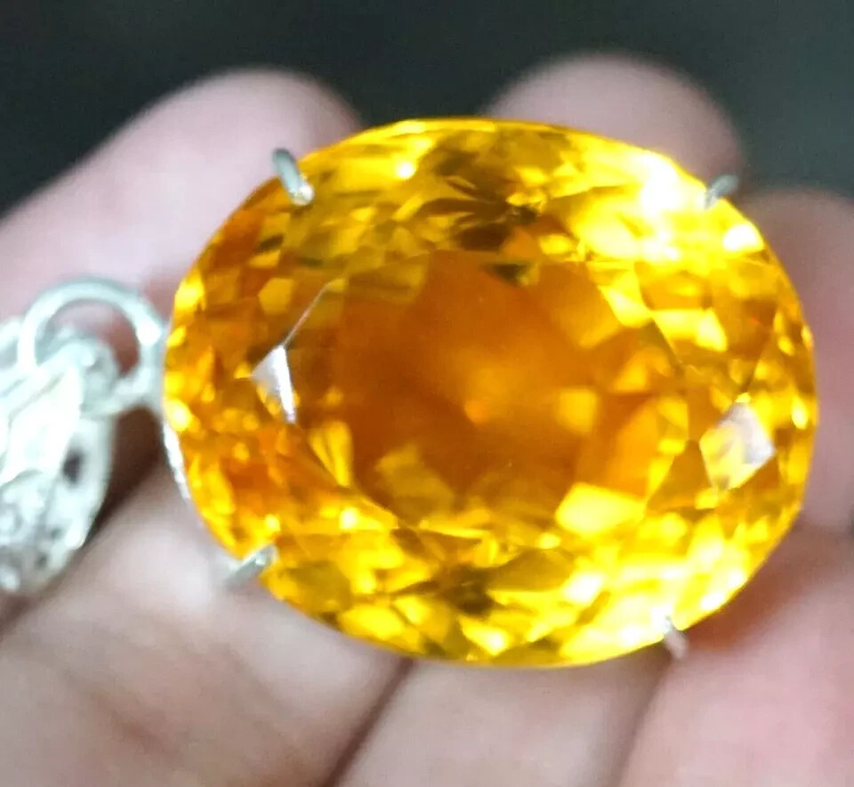 94 Ct+ Natural Yellow Citrine 925 Solid Silver Oval Pendant Loose Gemstone A+