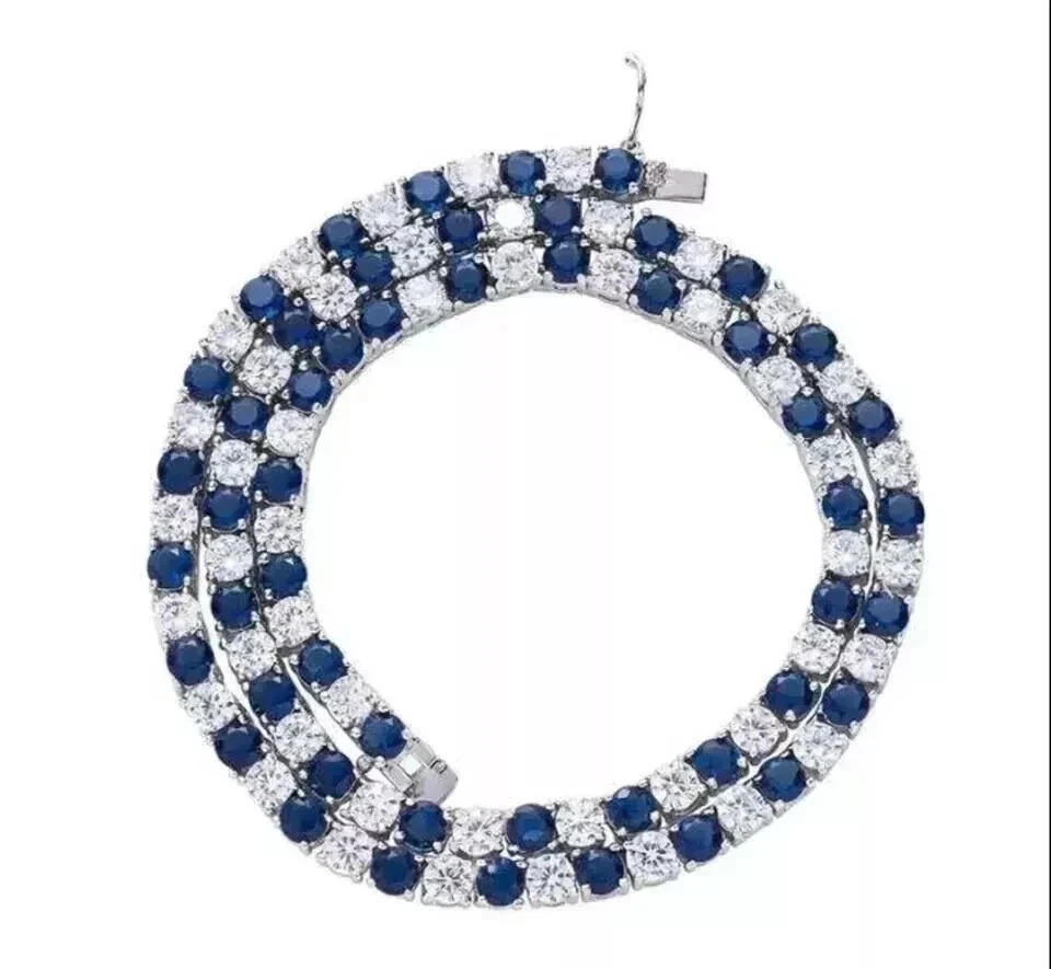 20TCW Round Lab Created Sapphire & Diamond Tennis Necklace 925 Sterling Silver