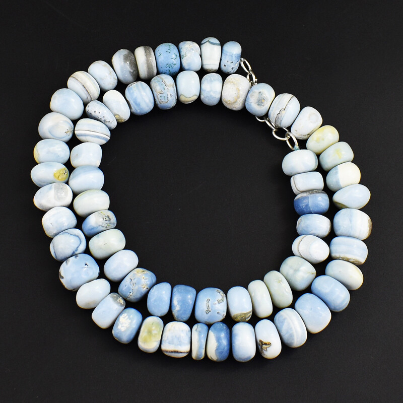 451 Cts Natural Single Strand Blue Lace Agate Rondelle Beads Necklace JK 03E331