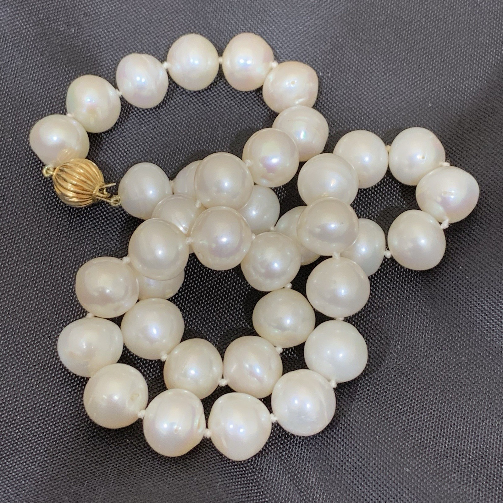 BIG Pearl Necklace 11mm 14k Yellow Gold 62.33gr White SouthSea style FIC 16” WOW