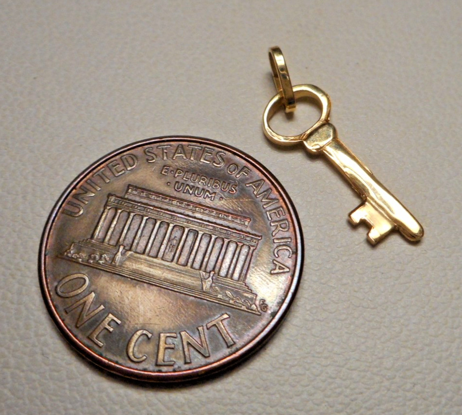 Tiny Vintage 14K Yellow Gold Key Charm or Pendant 0.5g