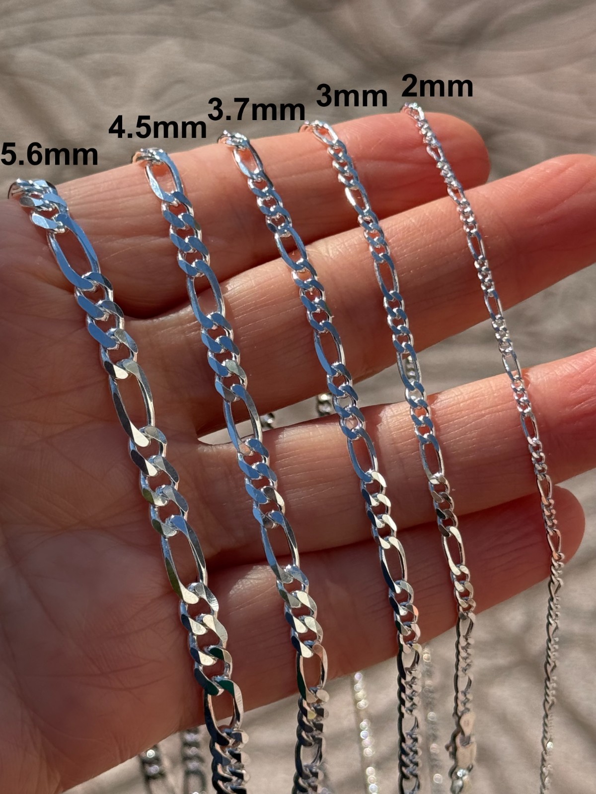 925 Sterling Silver Figaro Chain High Polished