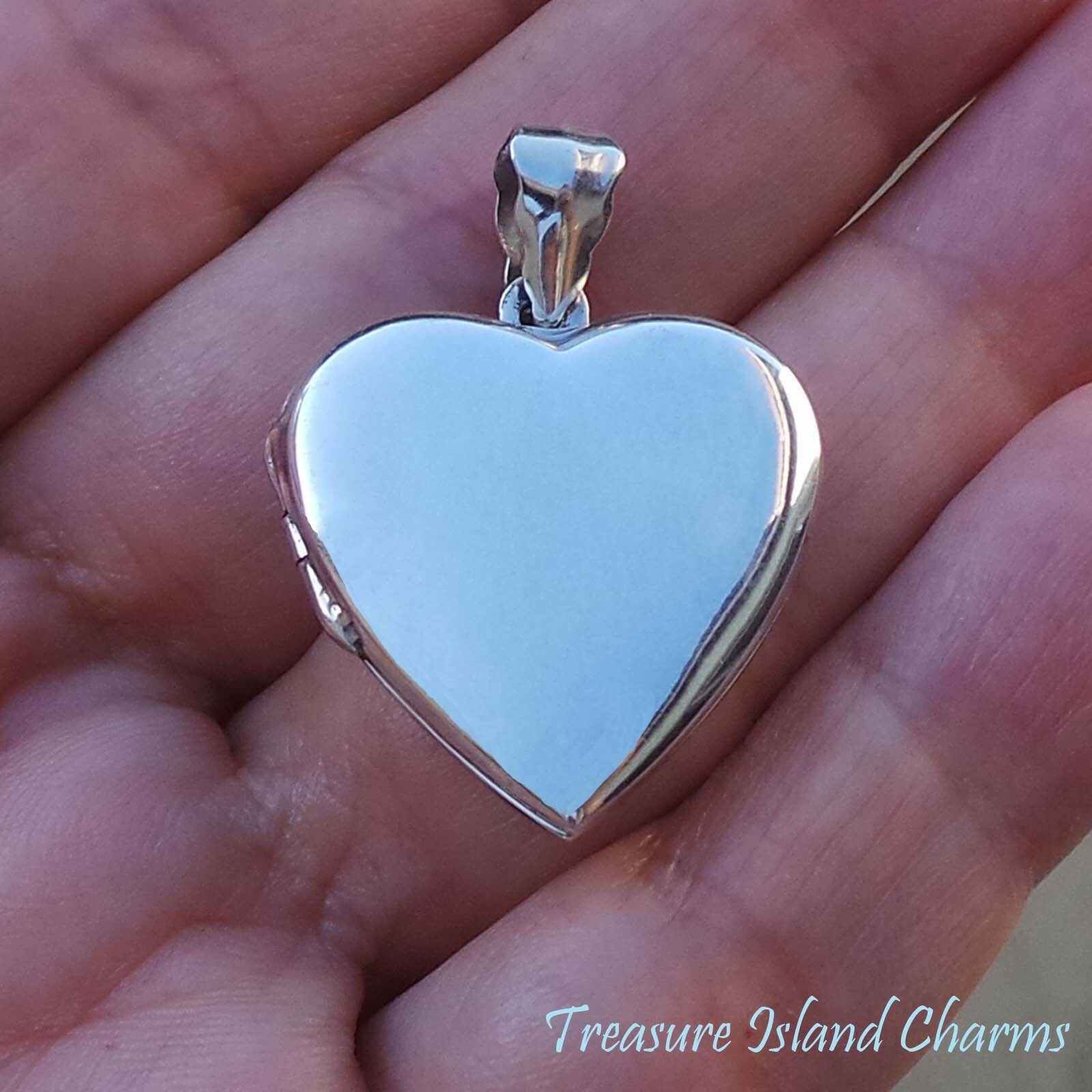 Heart 2-Photo Locket 925 Solid Sterling Silver Pendant High Polished Opens