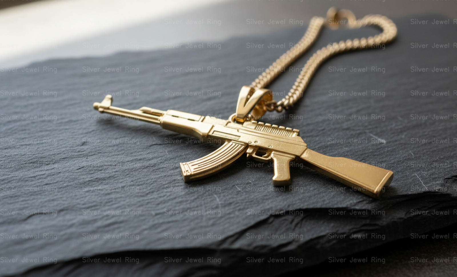 Silver Jewel Ring 925 Sterling Silver AK Style Rifle Pendant Necklace Men ‘s