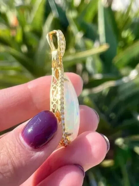 3Ct Pear Cut Natural Fire Opal Teardrop Pendant 14K Yellow Gold Plated 18″ Chain