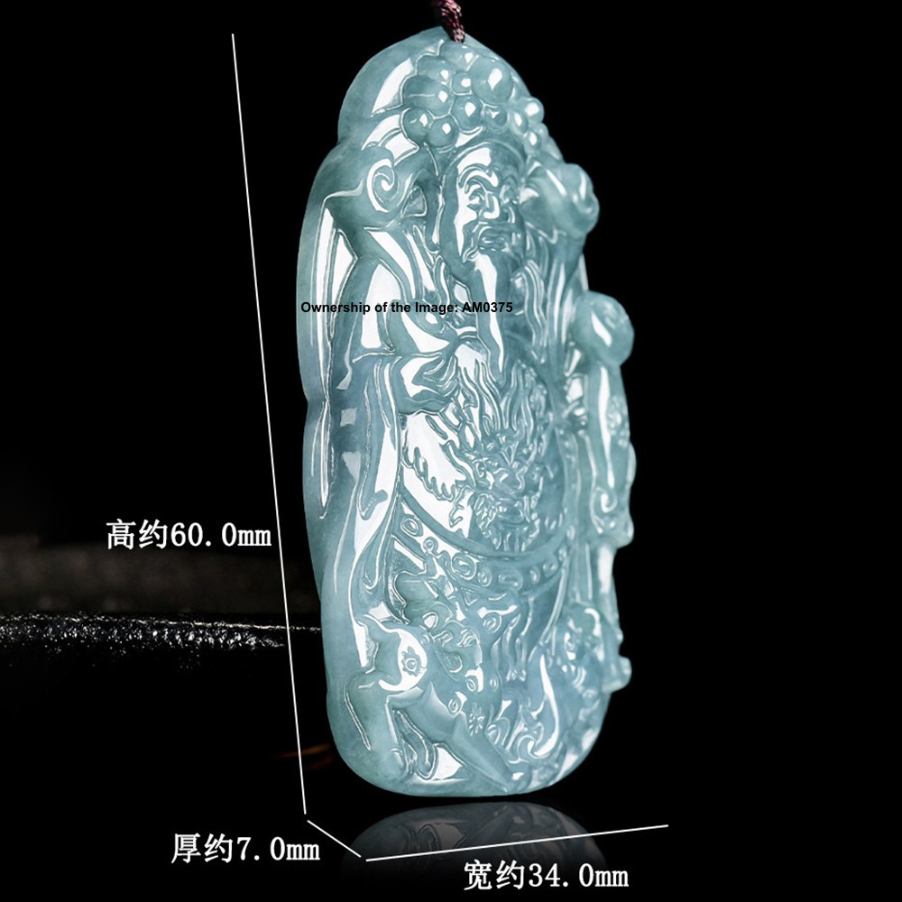 New Natural Grade A Jade Blue Jadeite Dragon Wealth-God Pendant Lucky Necklace