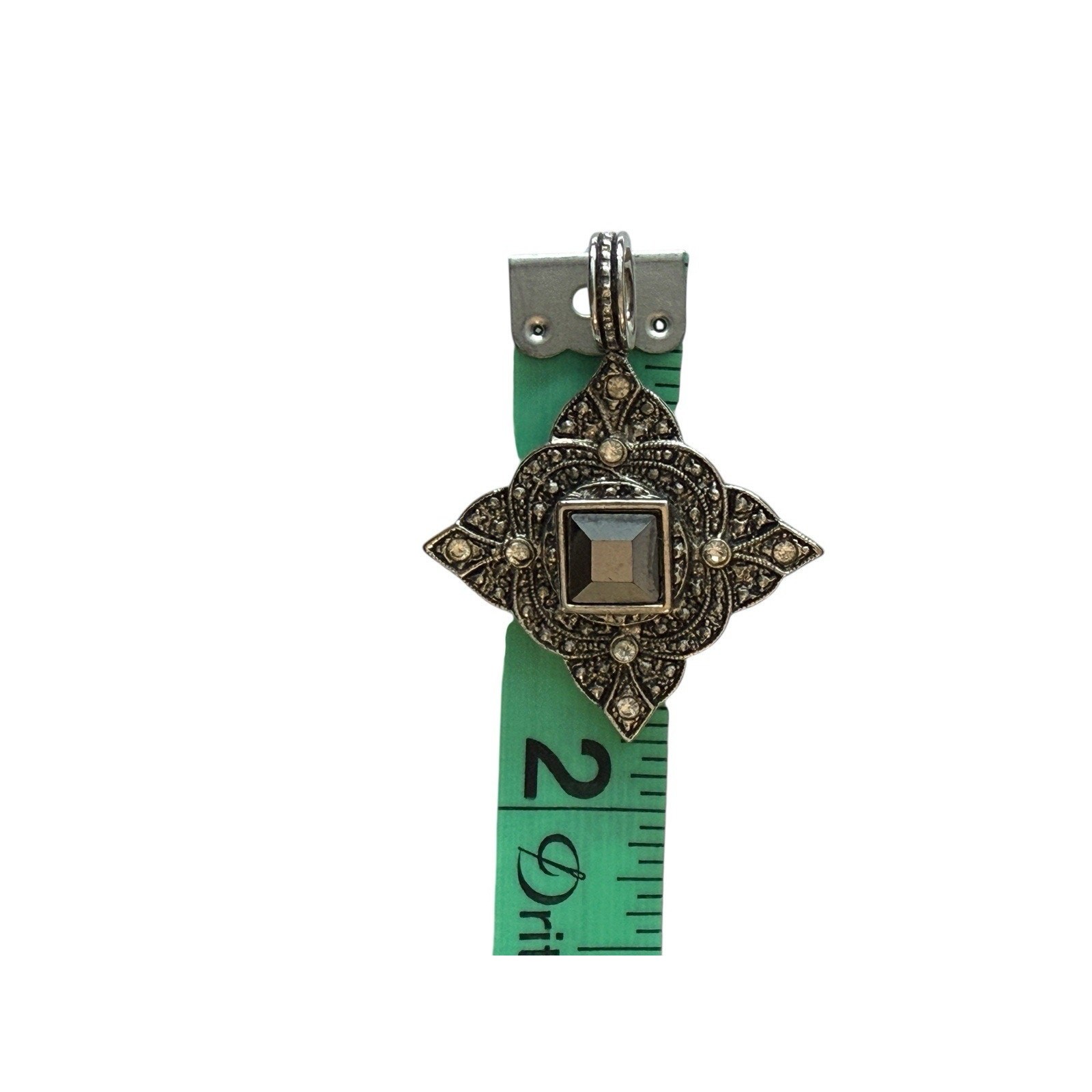 Sterling Silver Marcasite Crystal Pendant Black Antiquing Diamond Shaped
