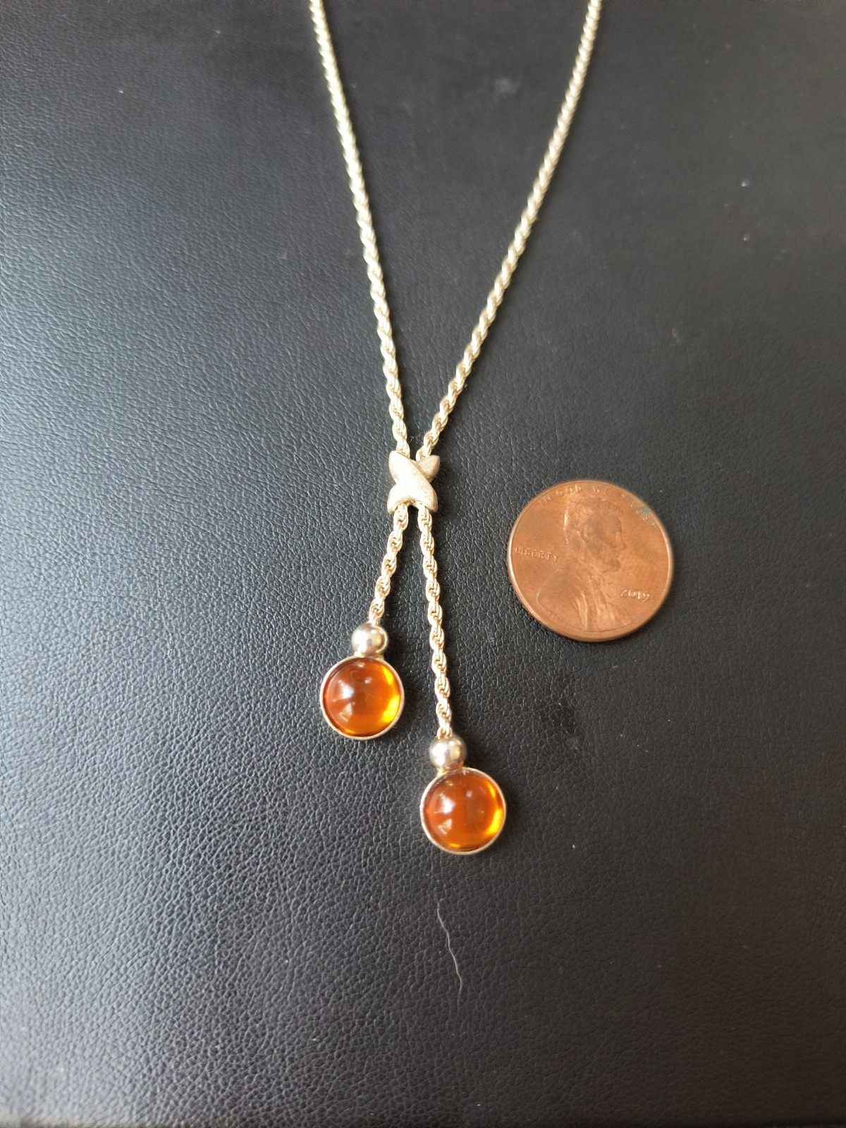 Sterling Silver 925 Amber Pendant Necklace Unbranded