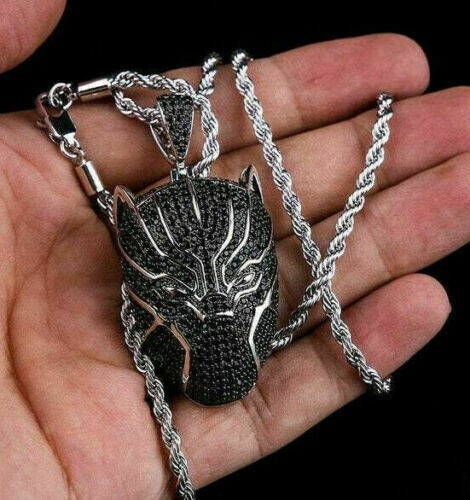 3 CT Black Real Moissanite Mens Black Panther Pendant 14k White Gold Plated