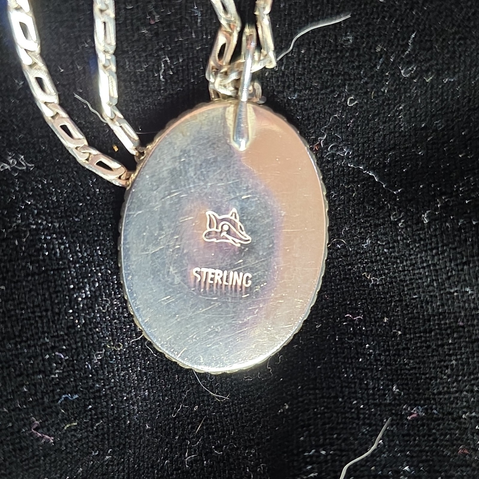Sterling Silver Oval Abalone Pendant Necklace 18in Bar Link Chain