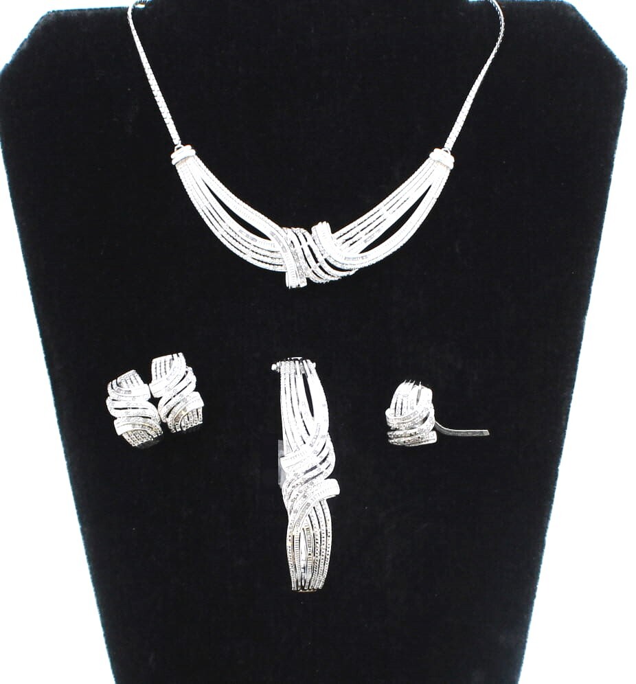 Unbranded 2.00 CT TW Diamond 4PC Set In Rhodium Over Brass Color- Silver Sz 7