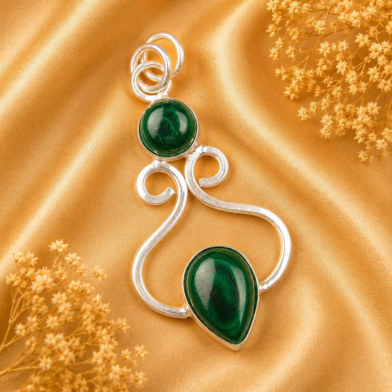 Malachite Gemstone 925 Solid Silver Necklace Pendent1.60″ Gift For Gril Friend