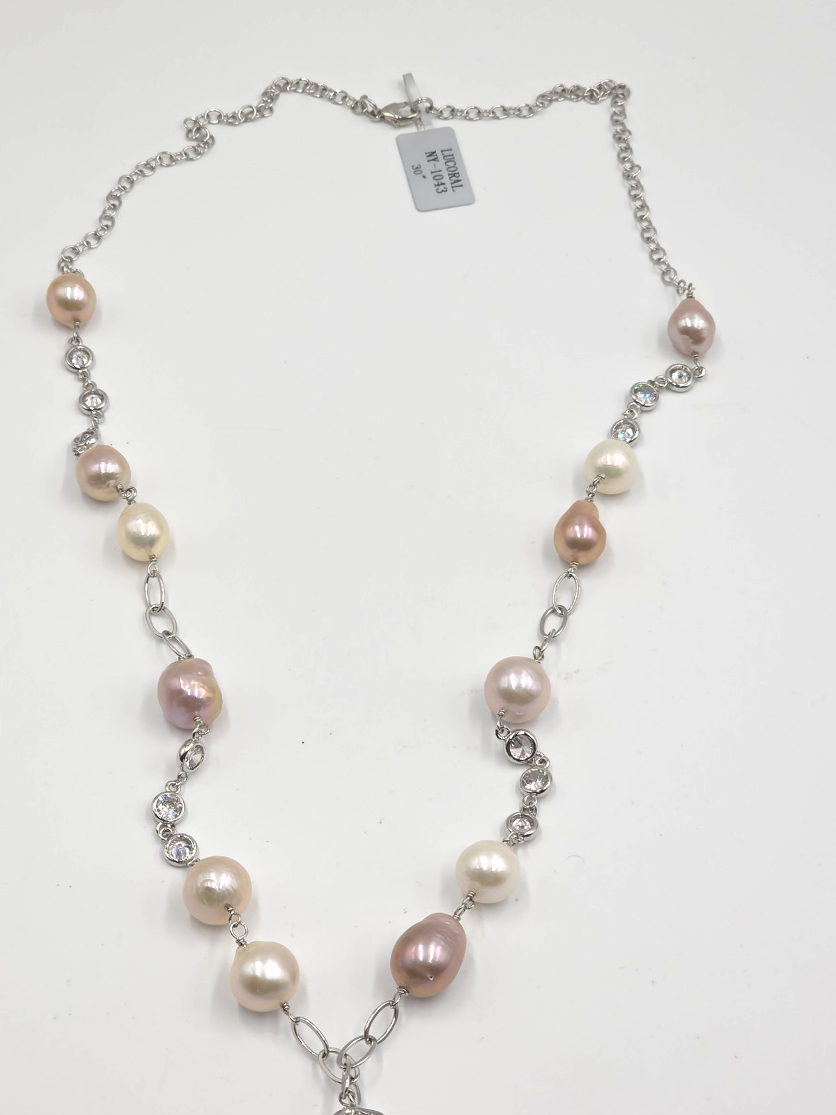 Lucoral 925 Sterling Silver 30” Baroque Pearl Y Drop Pendant Necklace Multicolor