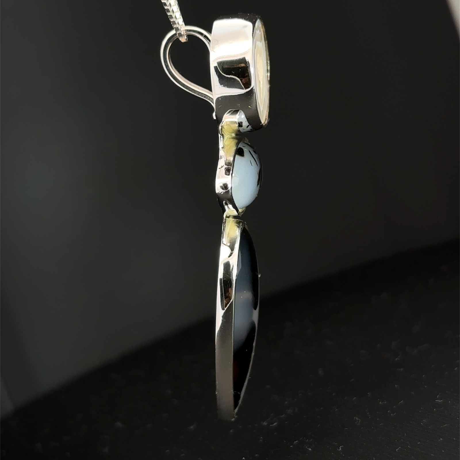 Sterling Silver Agate Druzy And Moss Agate Pendant (1 1/4 x 2 3/8 Inch) STARBORN