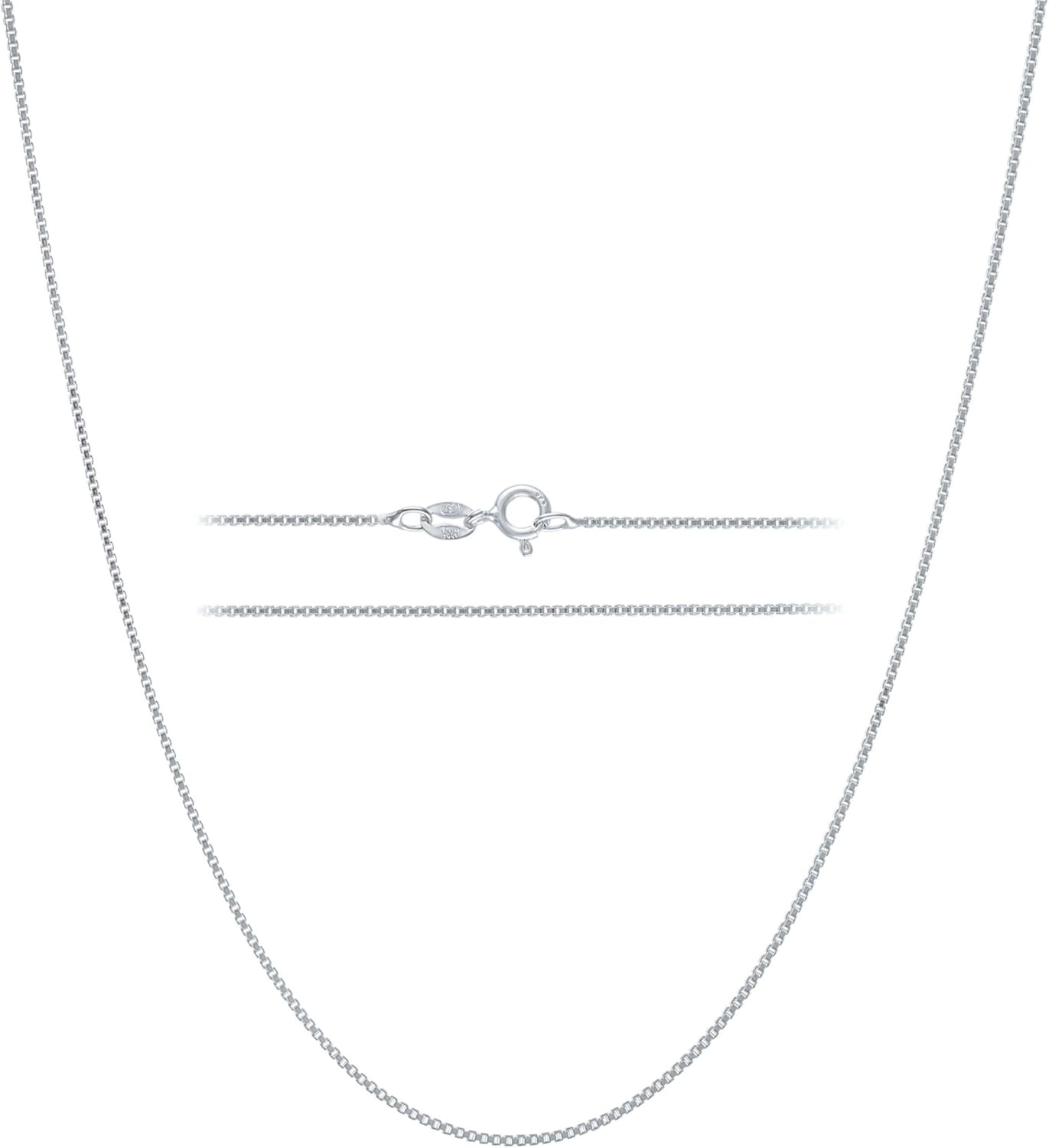 925 Solid Sterling Silver 1Mm Dainty Thin Box Chain Necklace for Women, Italian