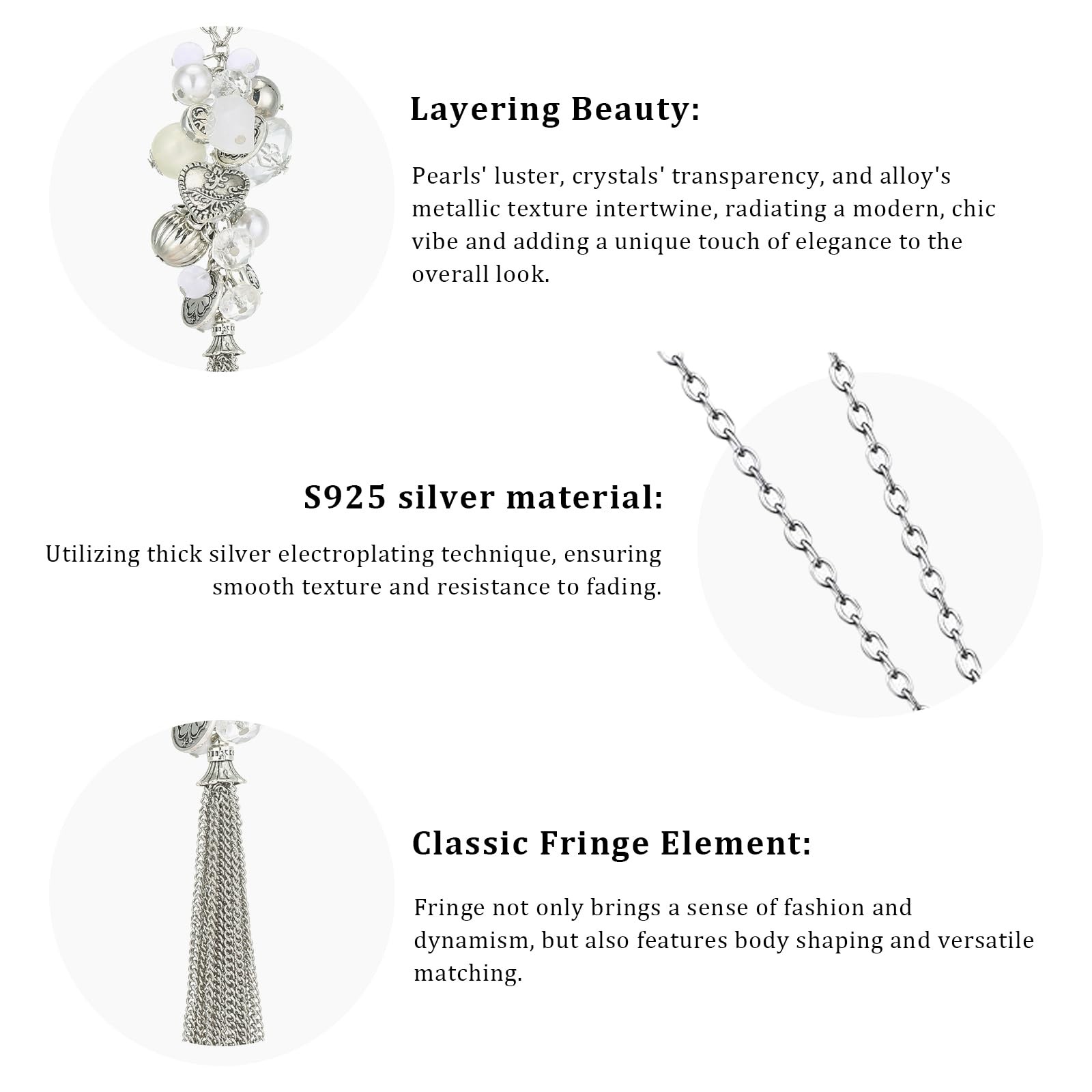 Silver Long Tassel Necklaces for Women Boho Chain Necklace with Tassel Beaded Pe
