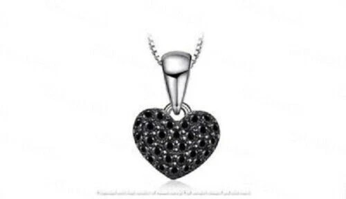 1Ct Round Cut Black Diamond Cluster Heart Pendant 14K White Gold Over Free Chain