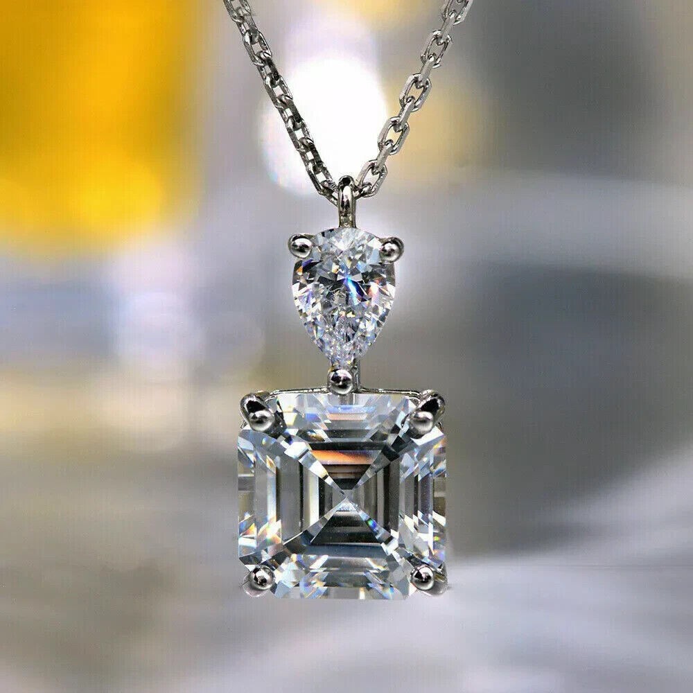 2Ct Lab Created Asscher Cut Diamond Solitaire Pendant 14K White Gold Finish
