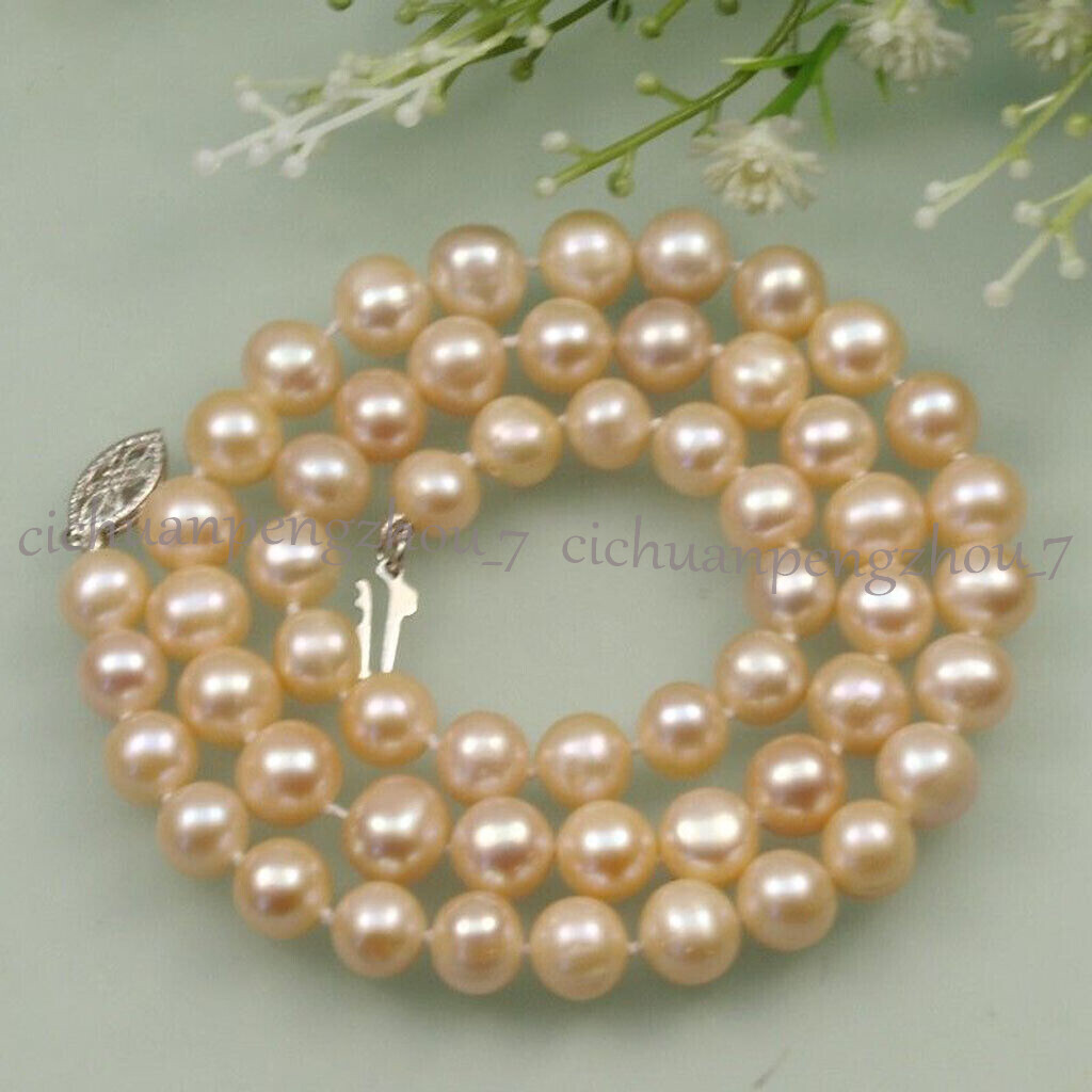 Fashion Natural 7-8mm White Black Pink Freshwater Cultured Pearl Necklace 15-19″