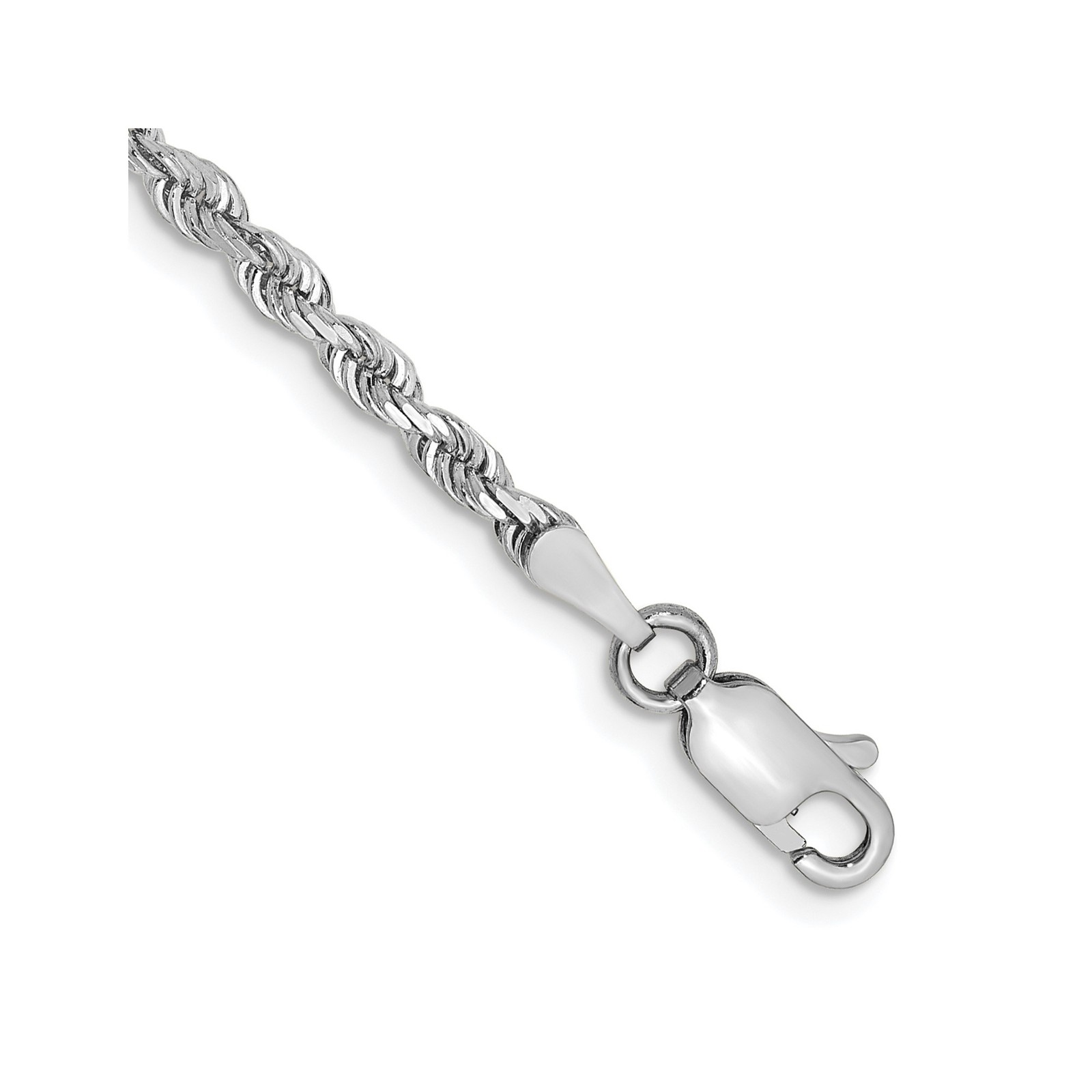 10K White Gold 1.85-3.35mm Rope Chain Necklace 7-30 Inch Mens Womens