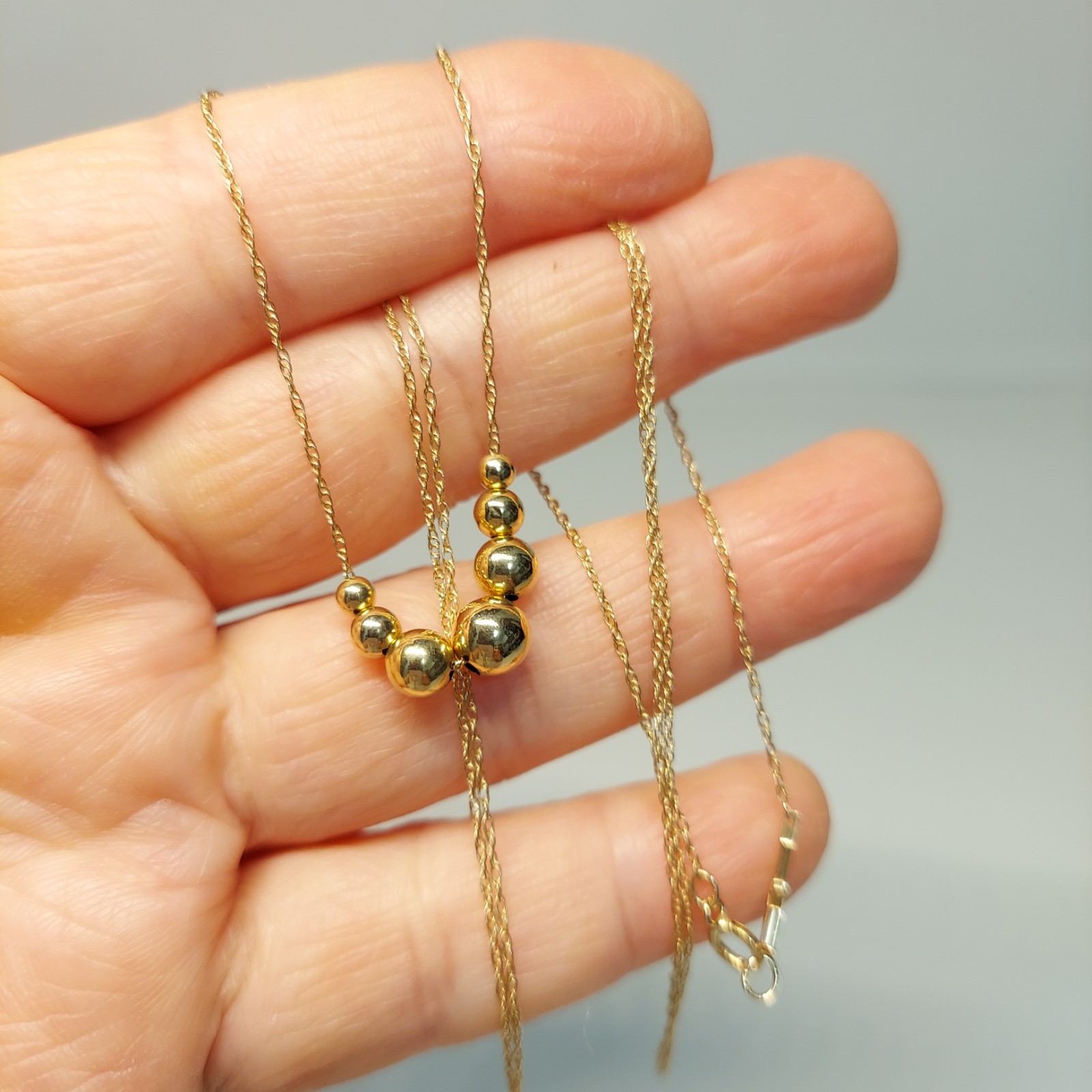 1.22g 14K Gold Beaded Station Necklace Minimalist Ball Chain Necklace 24.4 in