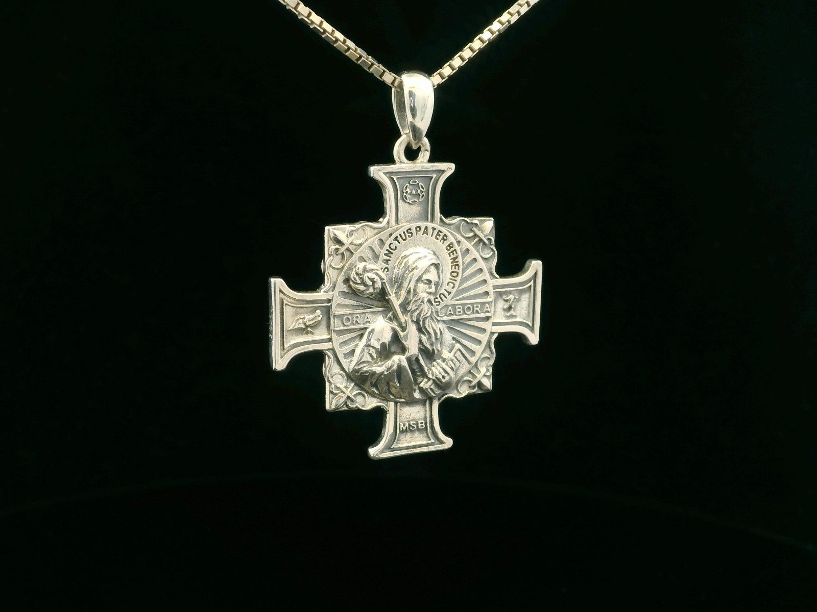925 Sterling Silver Two-Sided Saint Benedict Necklace