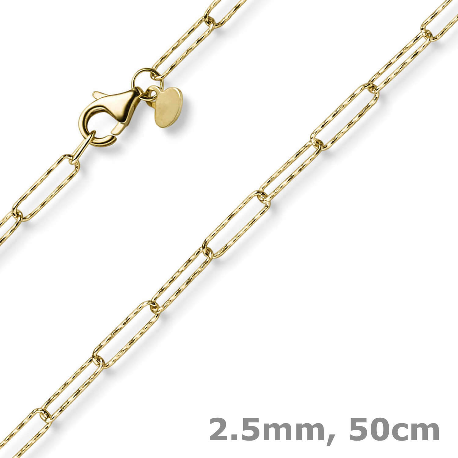 2.5mm Paper Clip Wide Anchor Chain Necklace 585 Yellow Gold Textured 50cm