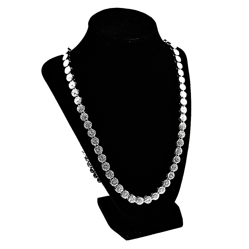 Men’s Flower Cluster Hip Hop Chain CZ Iced Bling Out One Row Silver Tone 36″
