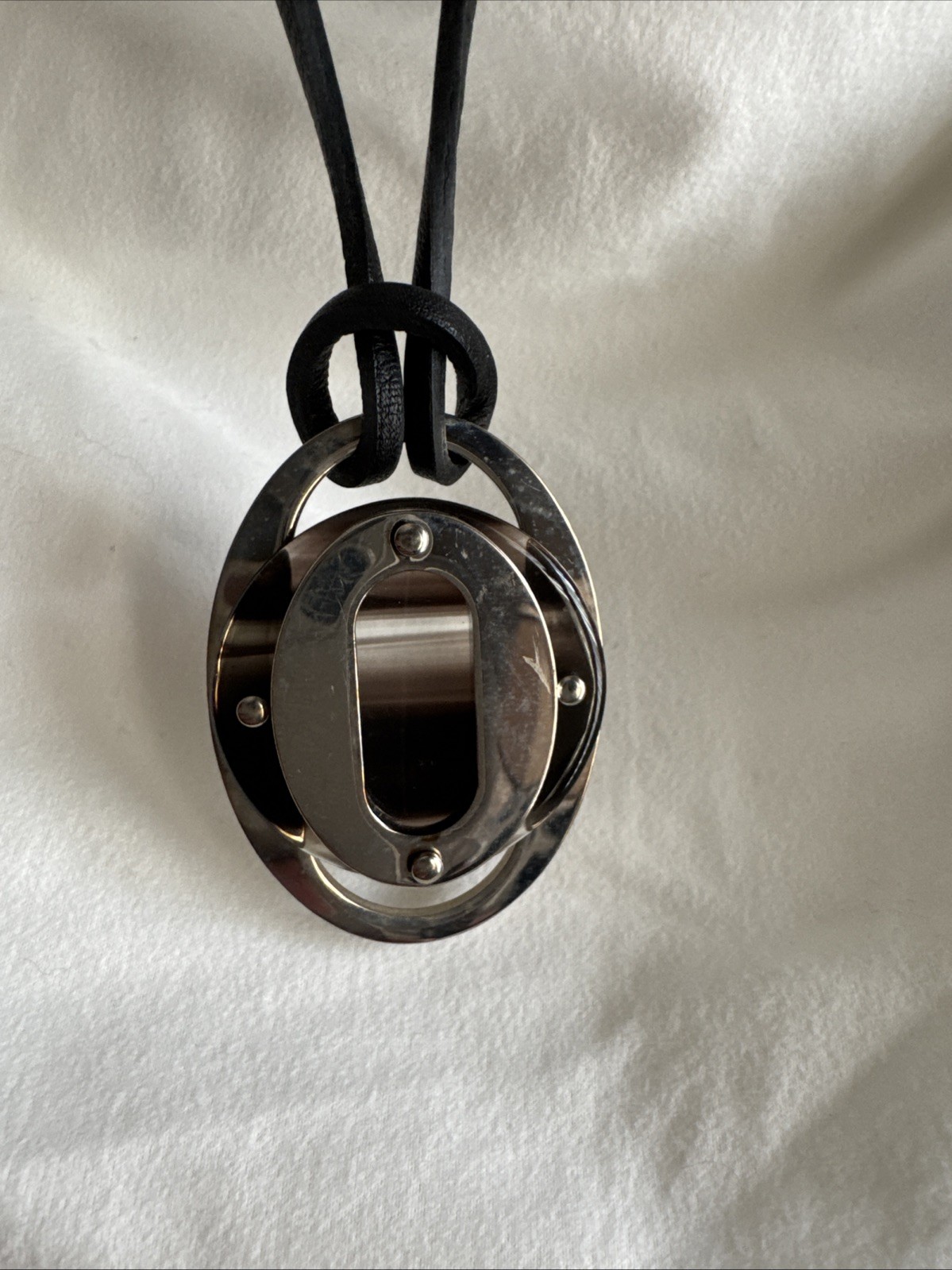 Coach Classic Oval Sterling Silver Pendant Leather Necklace Very Good Condition