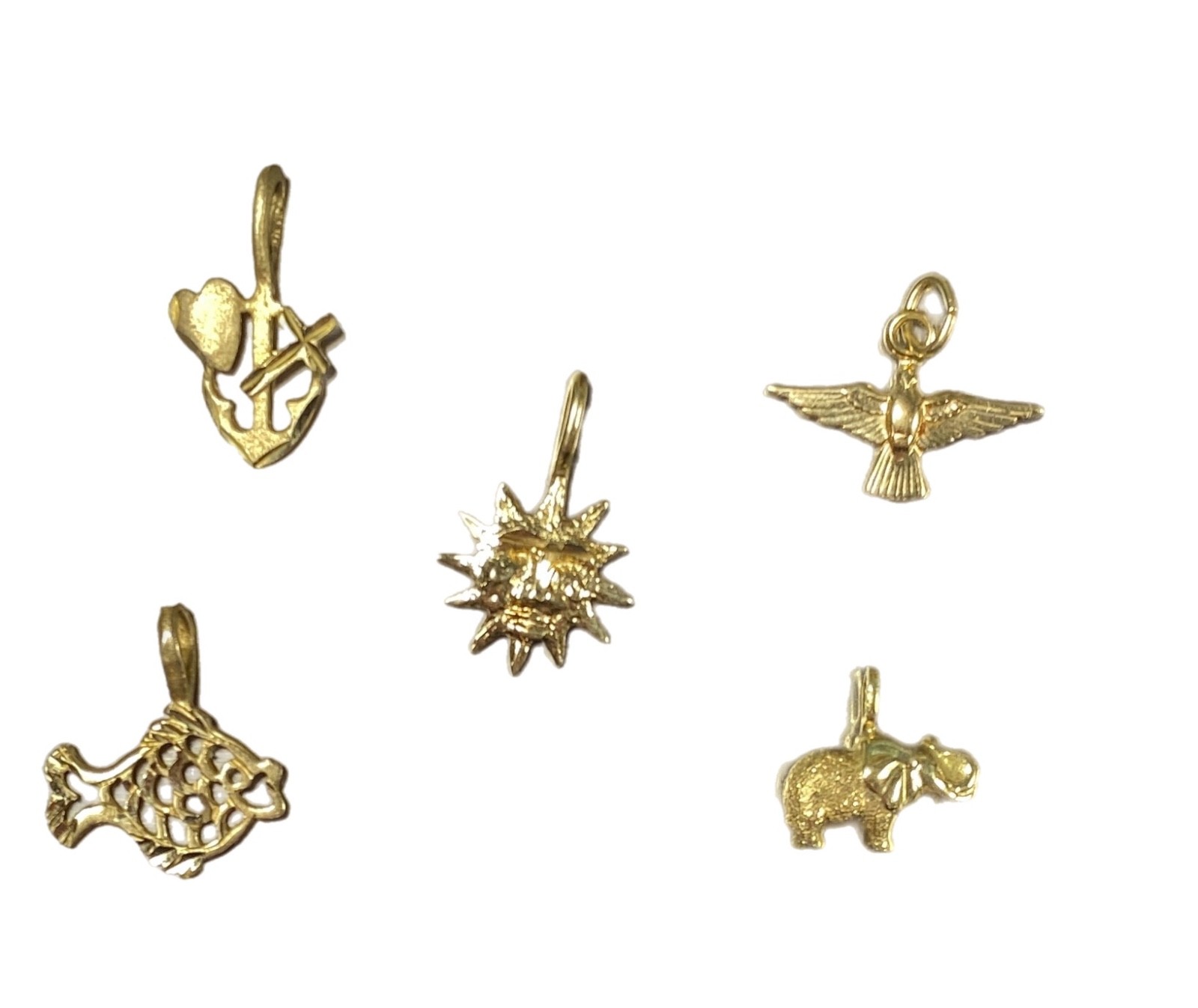 Vintage 14k Gold Charms Lot, 2 Grams! Sun, Fish, Elephant, Bird, Anchor