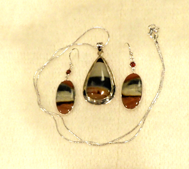 Polygram Jasper Premium Quality 925 Sterling Silver Pendant/Necklace/Earrings
