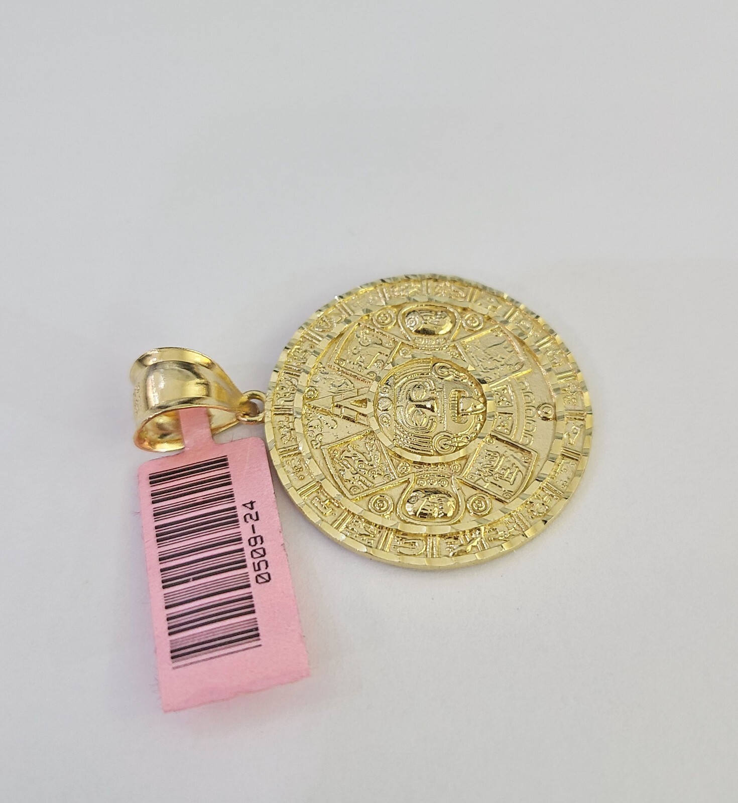 Real 14k Gold Charm Pendant Aztec Mayan Calendar 1.5″ Round Style 14k