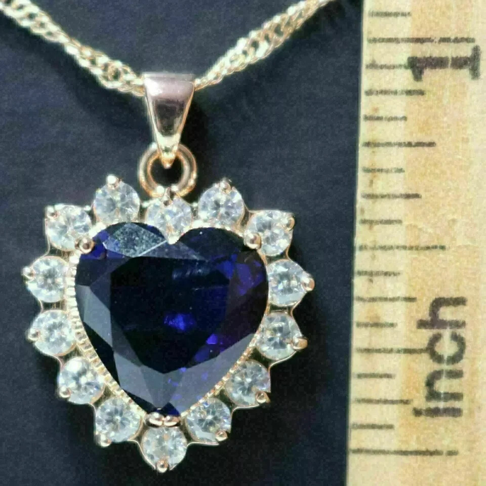 3Ct Heart Cut Sapphire Diamond Halo Pendant 14K Yellow Gold Finish 18″ Chain