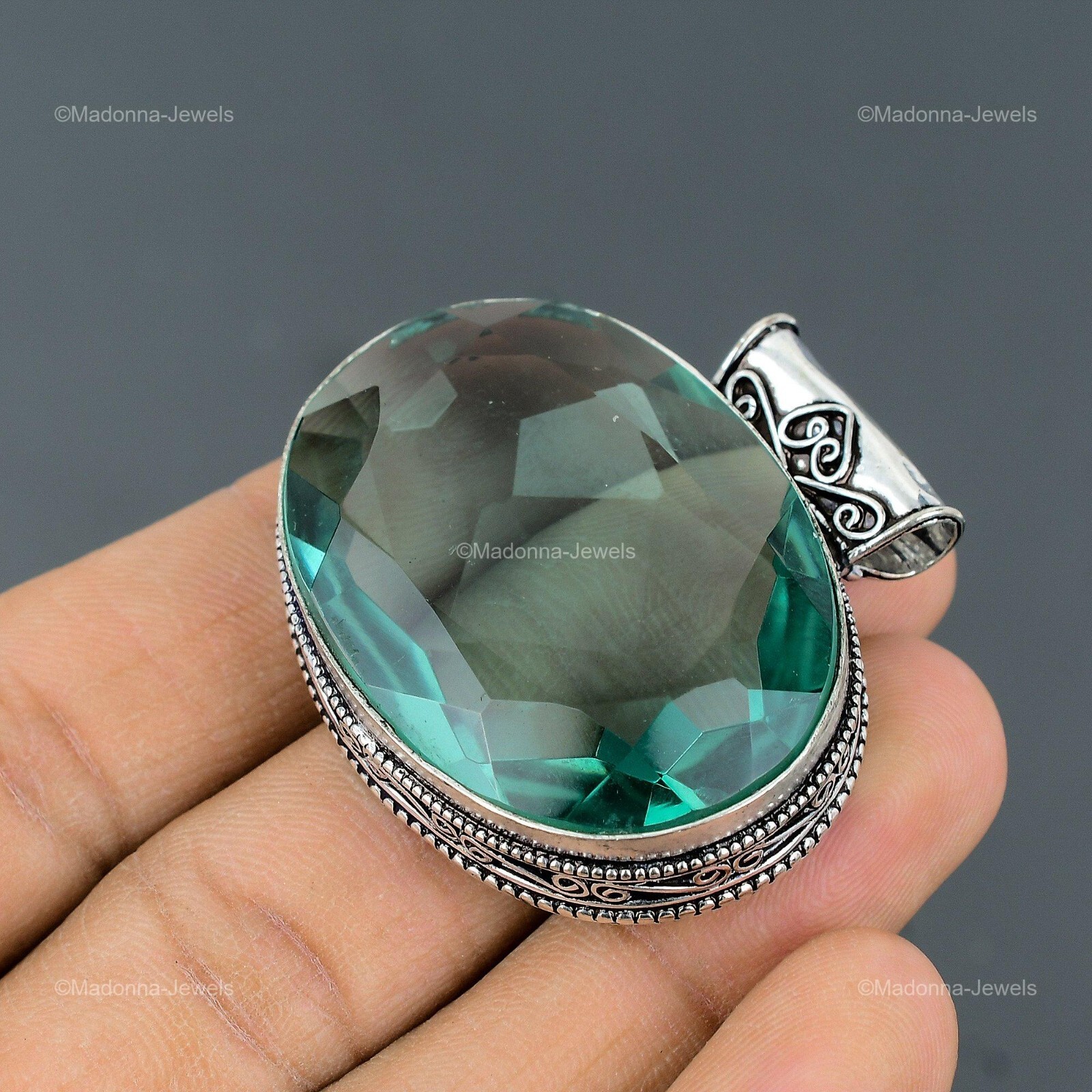 Green Amethyst Stone Birthday Vintage Bezel Pendant Jewelry 925 Sterling Silver