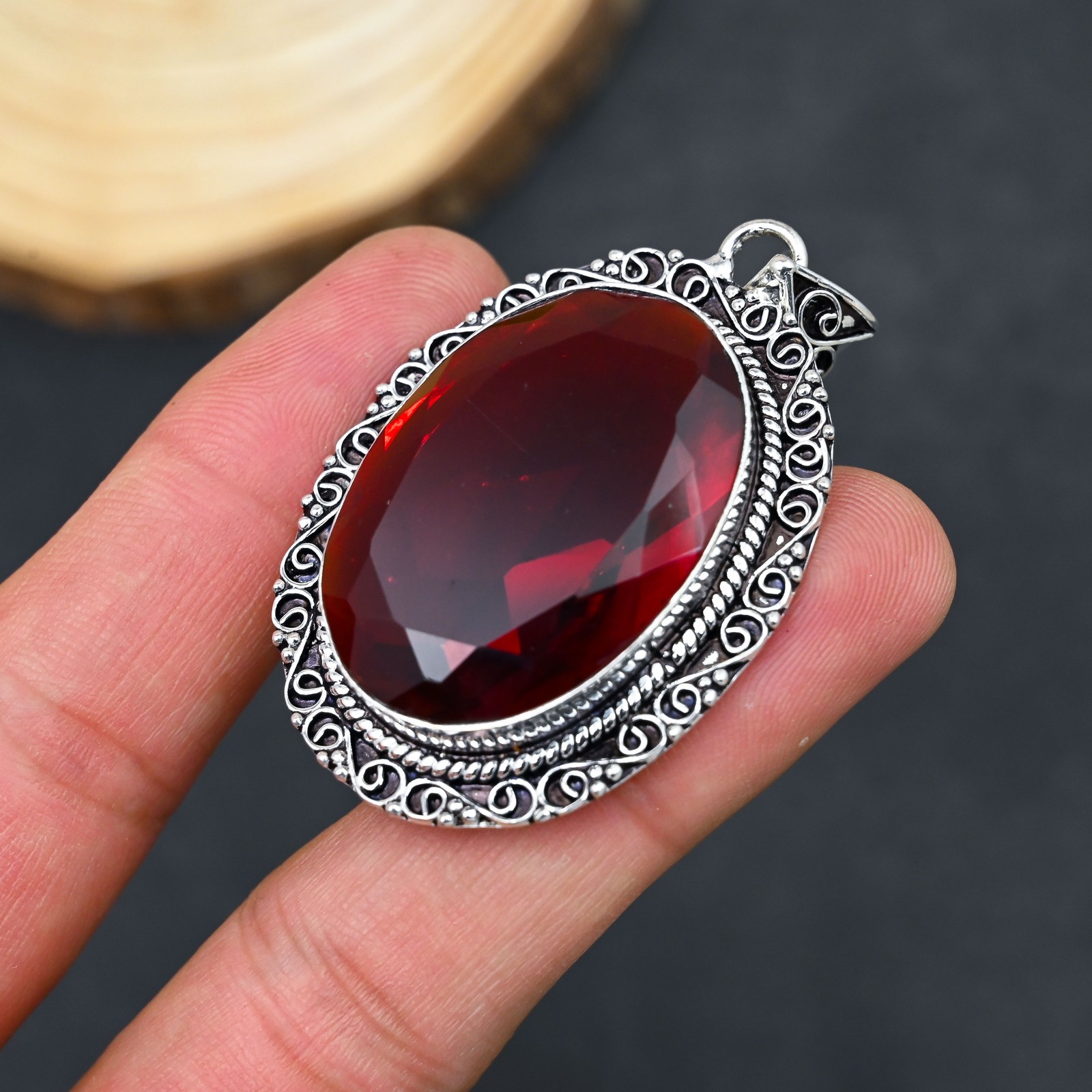 Mozambique Garnet Gemstone Handmade 925 Sterling Silver Jewelry Pendant