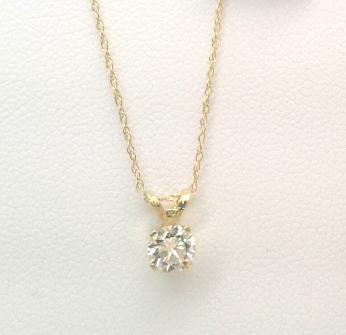 $3000 REAL GENUINE Diamond SOLITAIRE PENDANT NECKLACE 14k yellow Gold SOLID! 18′