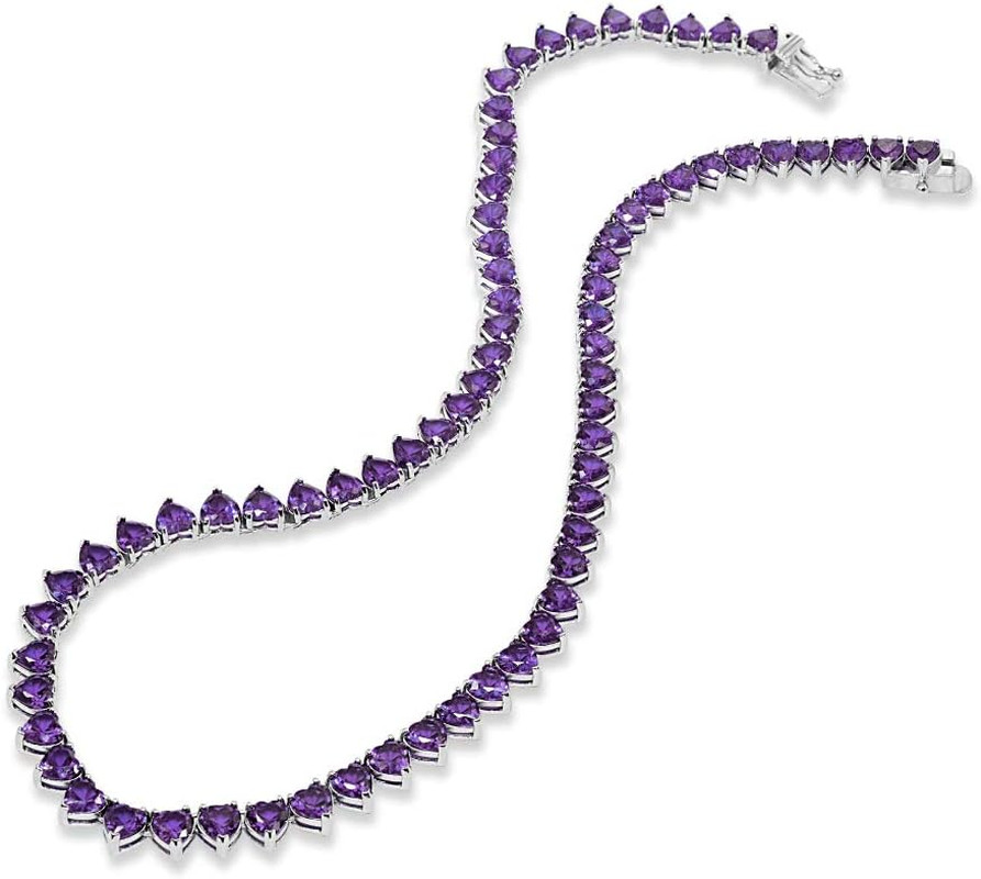 Sterling Silver Genuine & Created Gemstone Heart Classic Tennis Necklace for Wom