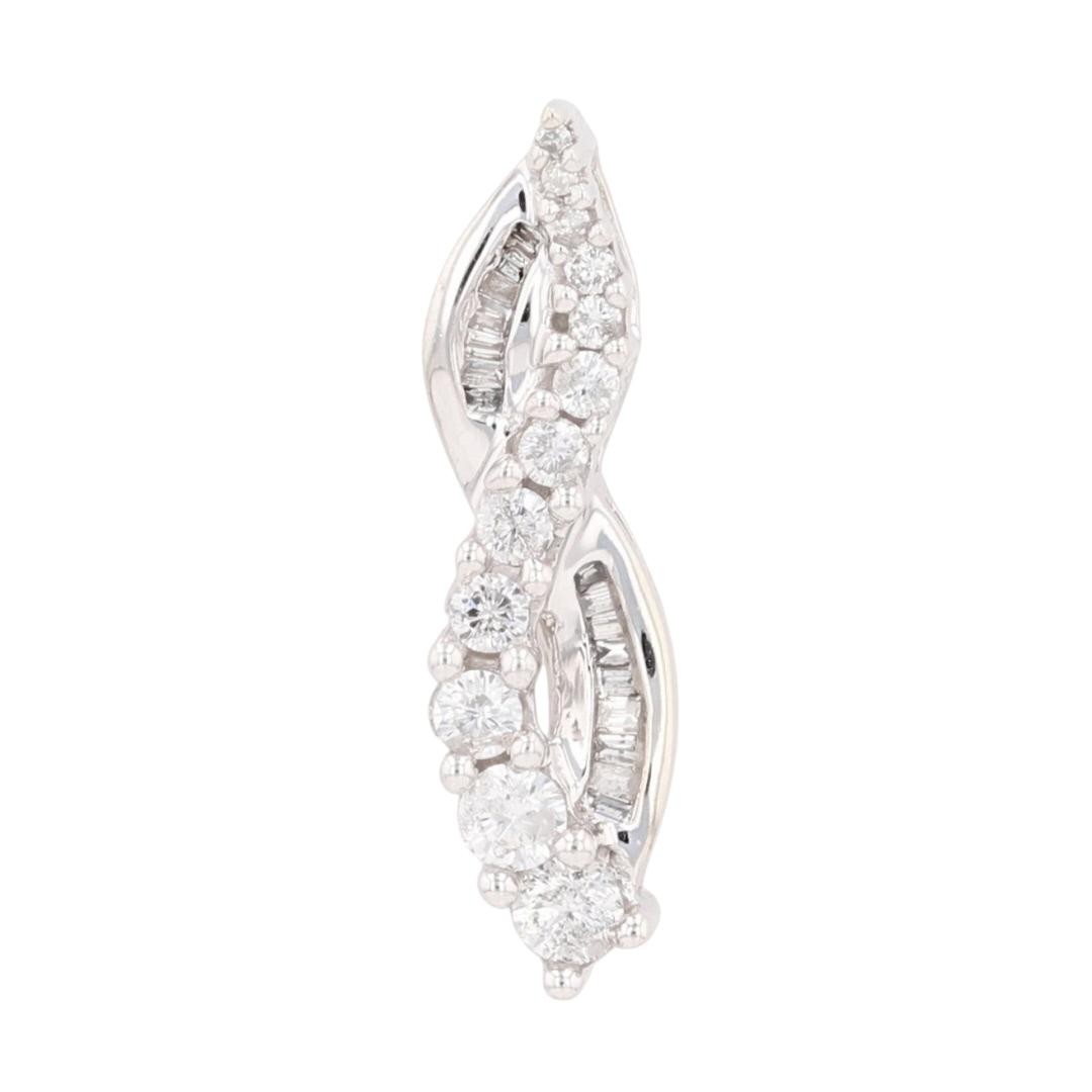 .63ctw Round and Baguette Cut Diamond Twist Pendant without Chain 10k White Gold