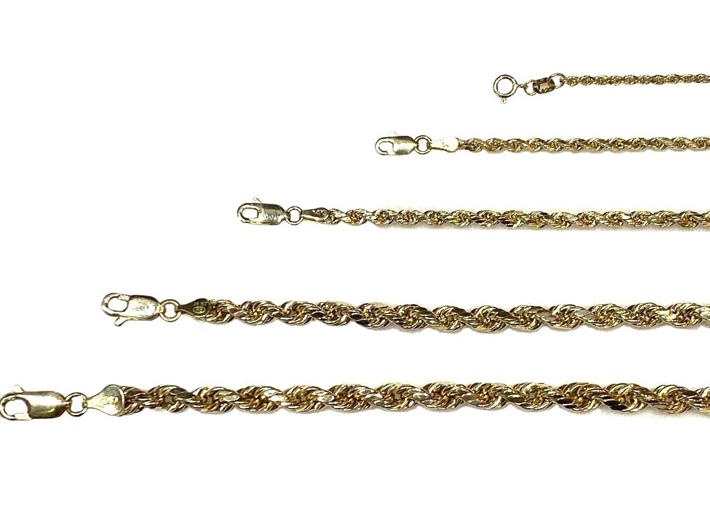 BRAND NEW 14K Yellow Gold 1.5-5mm Italy Rope Chain Twist Link Necklace Hollow