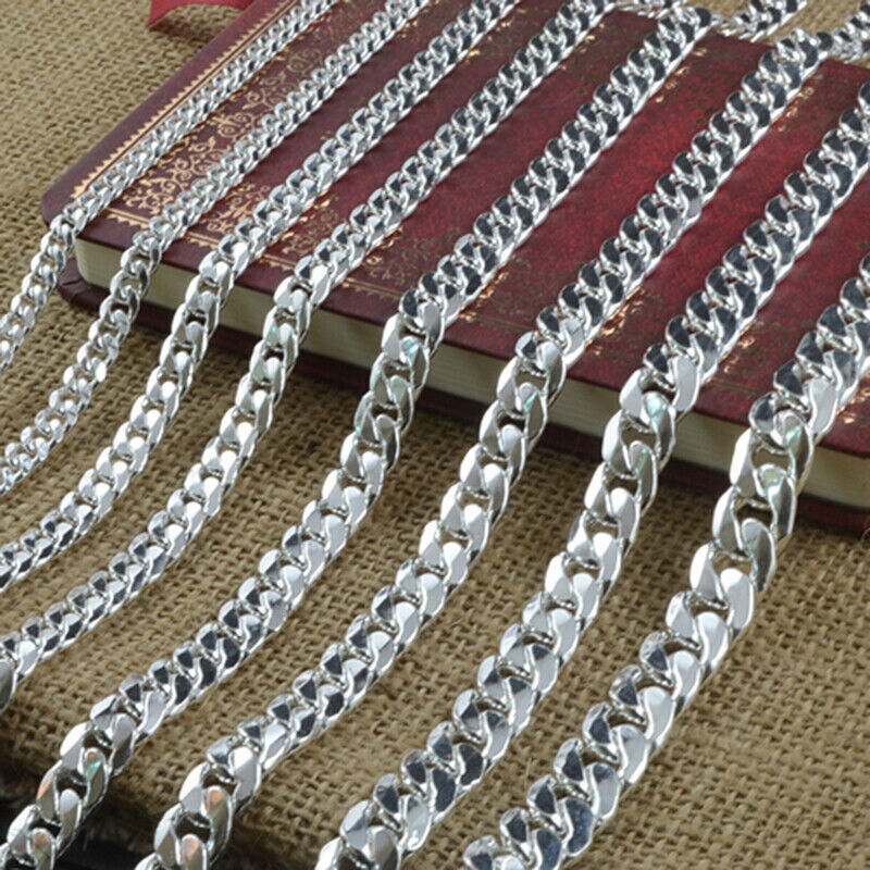 Pure Silver 999 Necklace Women Men Solid Curb Chain Cuban Chain Many Size Choose