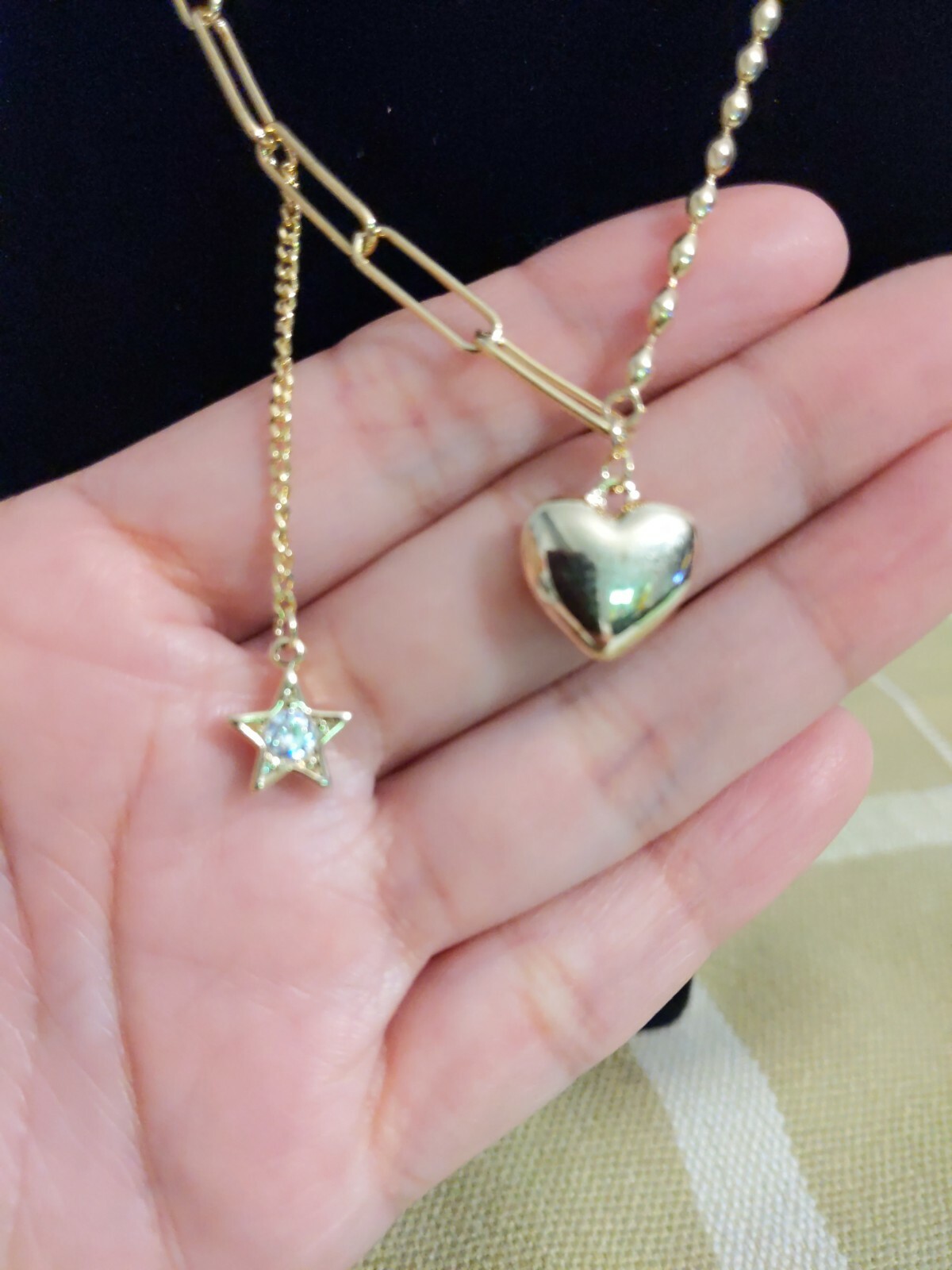 Rare paperclip/beaded Gold plated necklace.. B-Day gift. Fun Fashion Jewelry