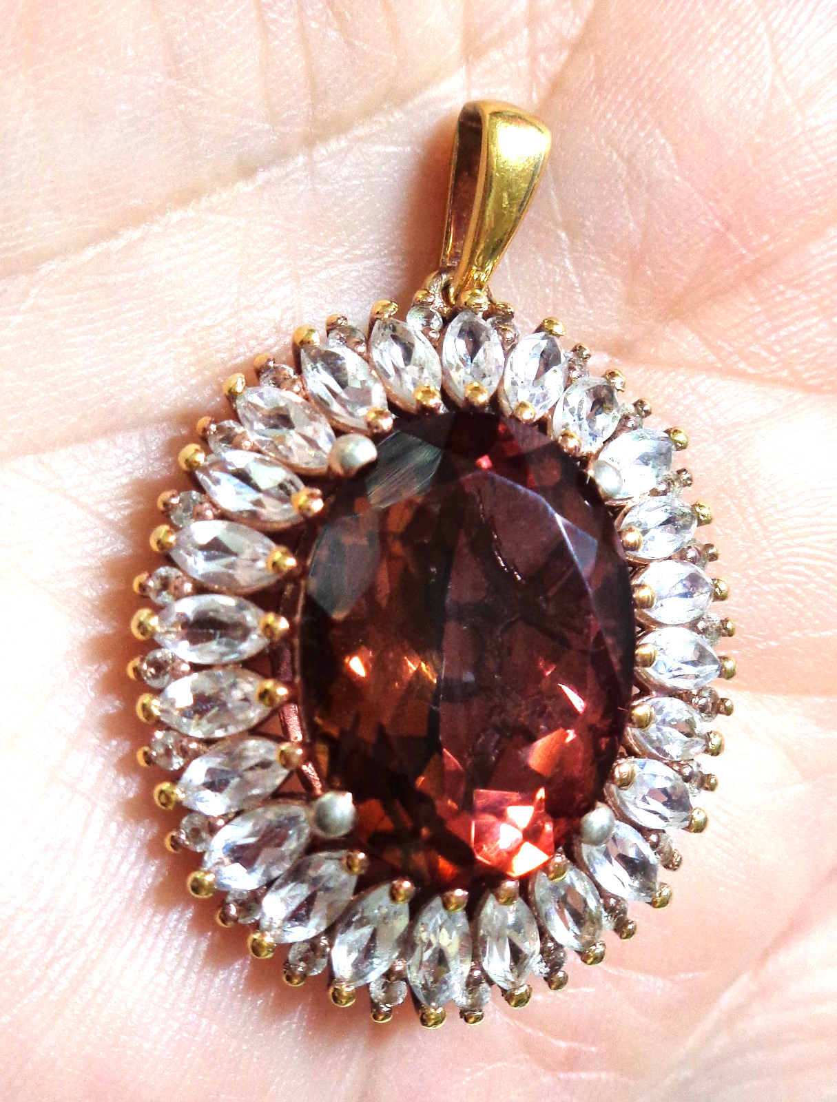 Sterling 925 Stamped, Gold Over, Big Amethyst and White Sapphire Stones, Made in