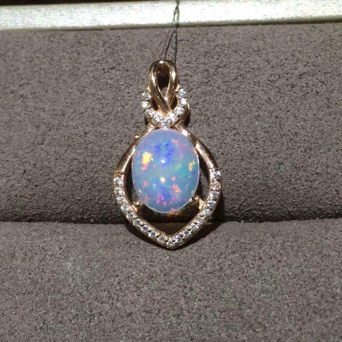 2.20Ct Oval Cut Fire Opal Diamond Pendant 14K Rose Gold Finish 18″Free Chain