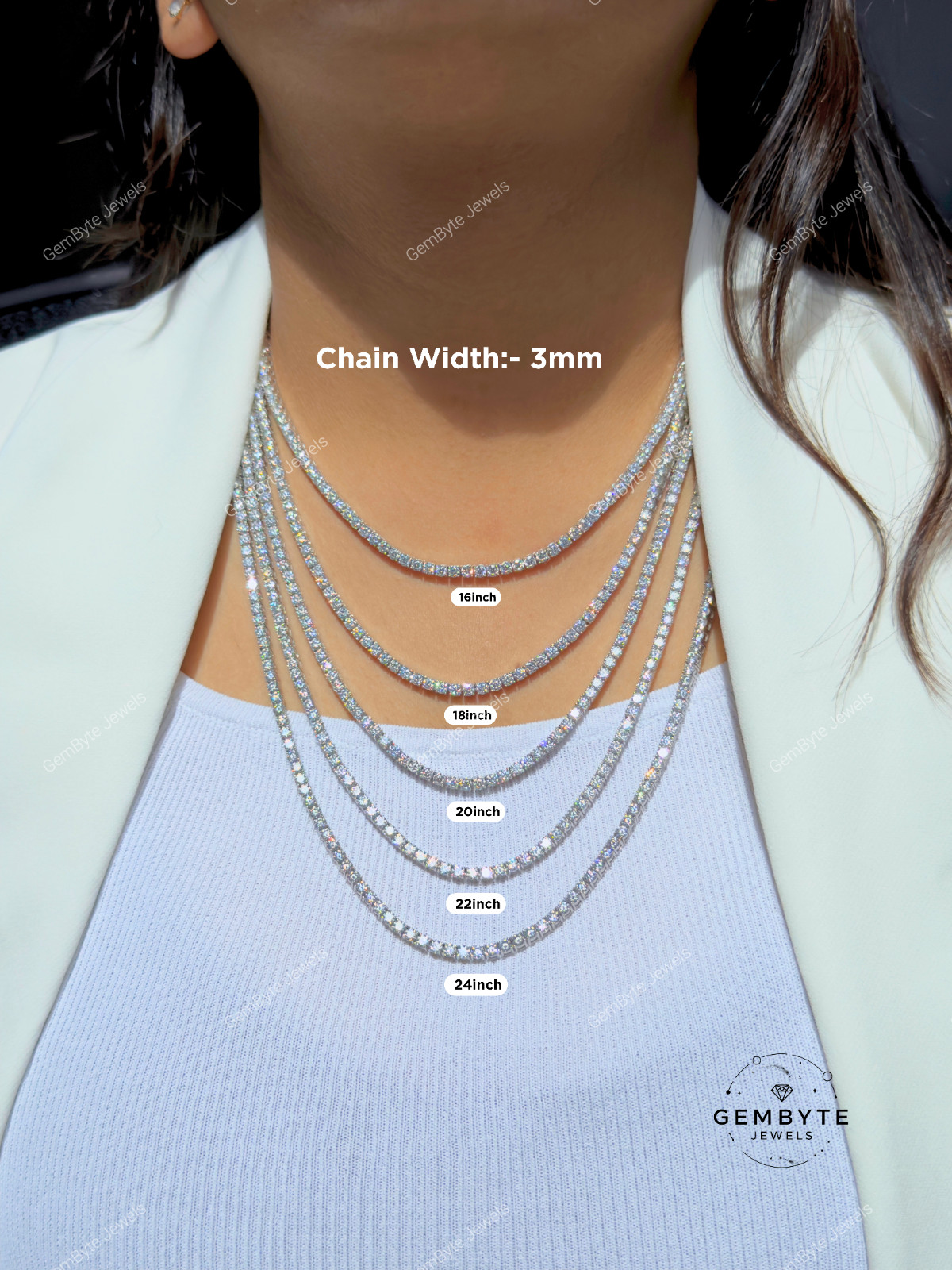 Real Moissanite Tennis Chain 925 Sterling Silver VVS D Color 2mm-6mm Mens Women